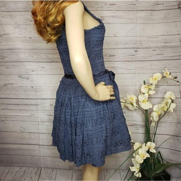 Zara Basic navy blue Women’s sleeveless Lace Dress With ribbon Bow Tie Waist S - Picture 7 of 9